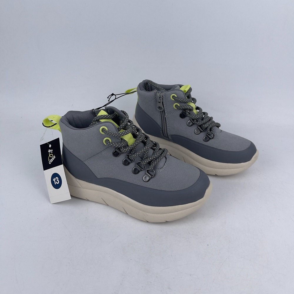 Art Class Crew Hiker Sneakers Boots Kids 13 Charcoal Gray Ankle Side Zip Lace Up